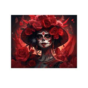 Red Floral Day of the Dead Art Print 10x8